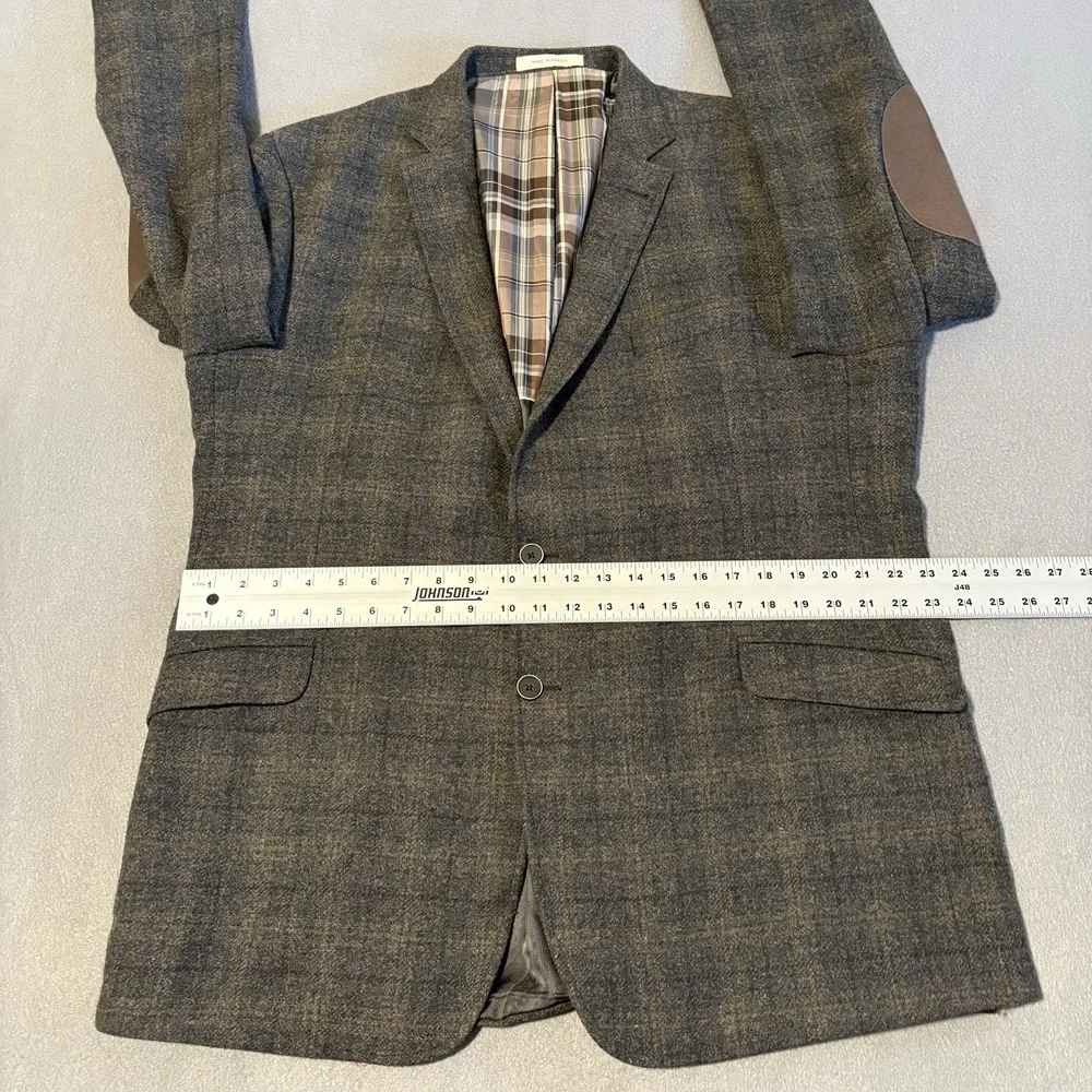 Joseph Abboud JOE Blazer 48L Brown Windowpane Slim Slanted Pockets Elbow Patch